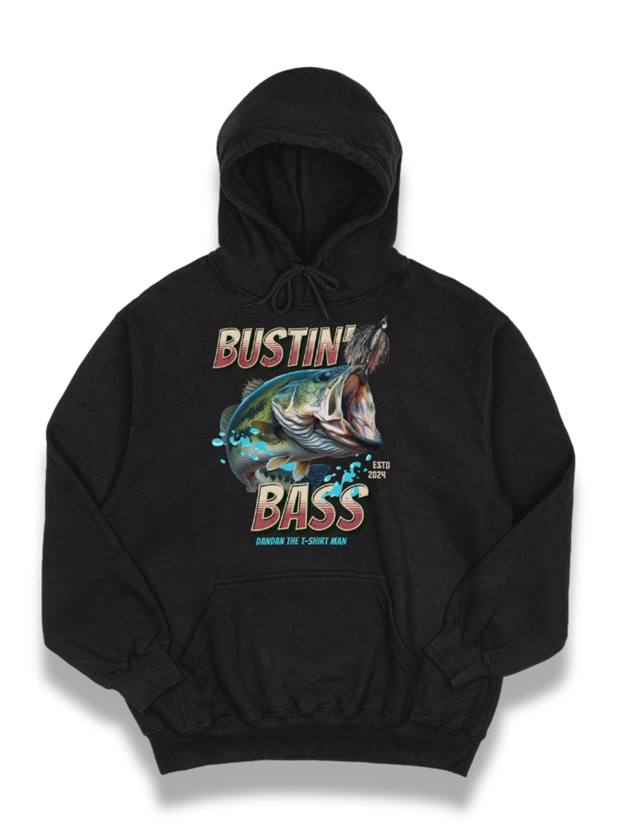 Bustin’ Bass Men’s Hoodie – 100% American-Made Fishing Pullover