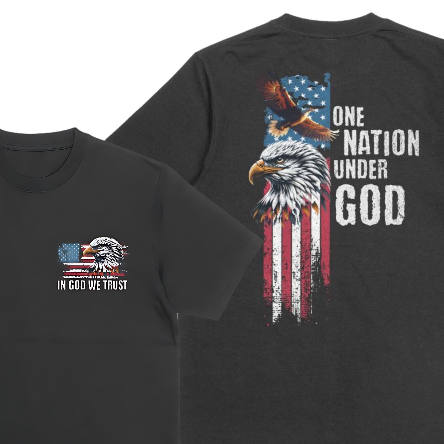 One Nation Men’s Tee – 100% American-Made Eagle Flag Shirt