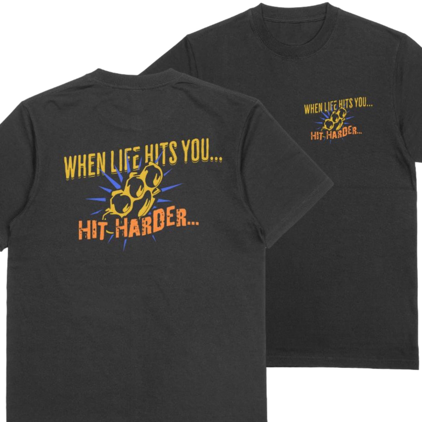 Hit Harder Men’s Tee – 100% American-Made Brass Knuckles Shirt