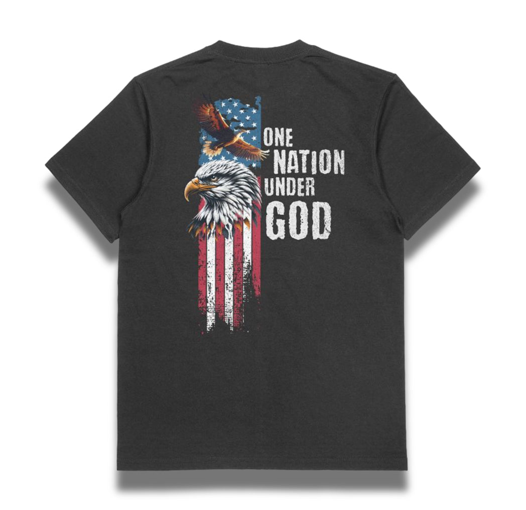 One Nation Men’s Tee – 100% American-Made Eagle Flag Shirt
